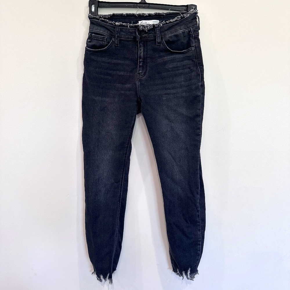 KanCan Black Denim Jeans w/ Frayed Waist and Ankles - Size 27